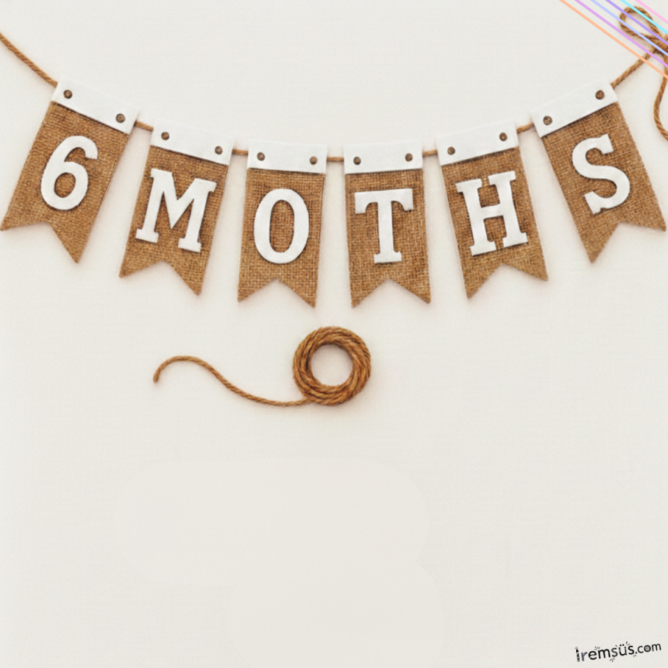 6 Months Yazılı Hasır Kumaş Banner Yarım Yaş Konsept Süsleme Yazı