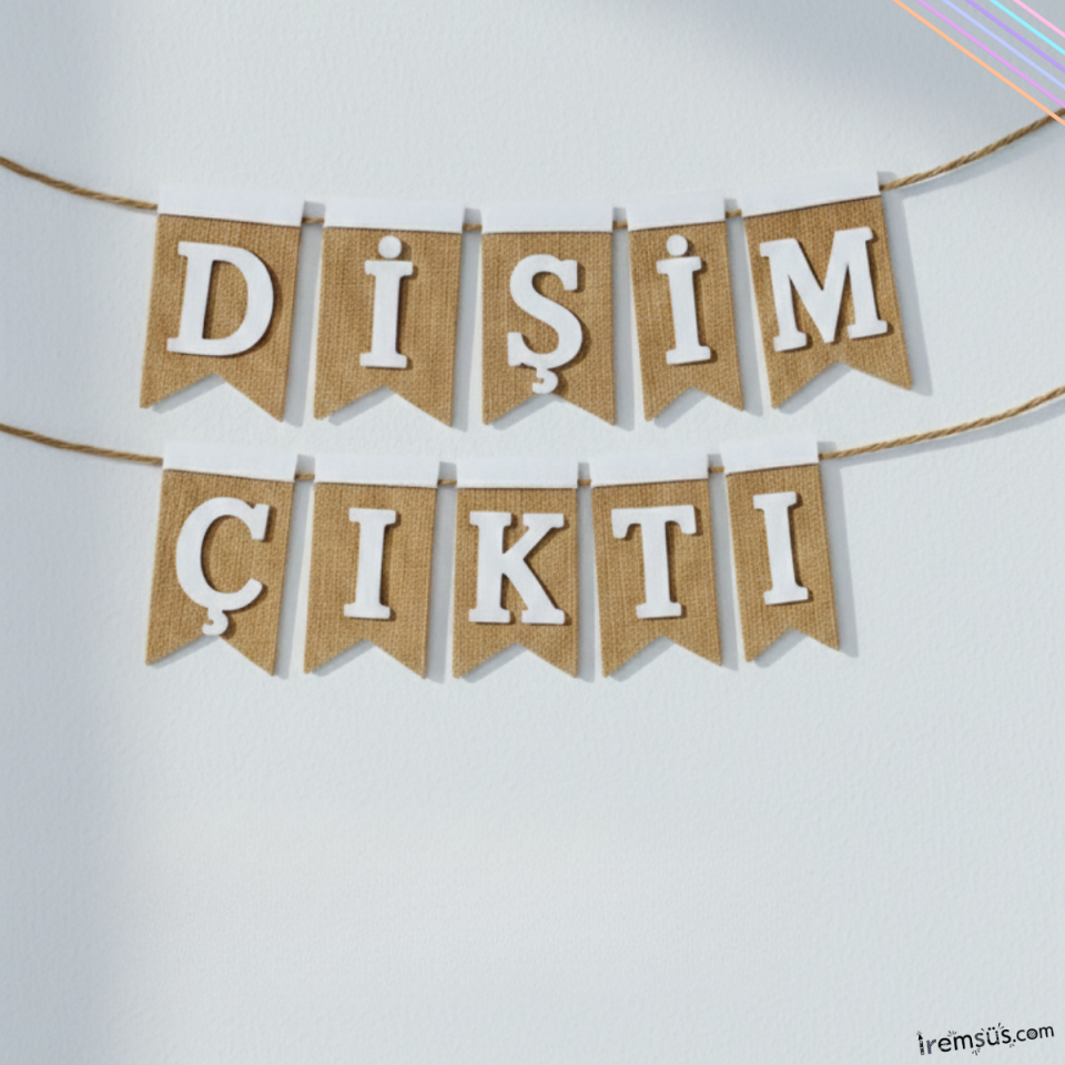 Dişim Çıktı Yazılı Hasır Kumaş Banner Diş Buğdayı Konsept Süsleme Yazı