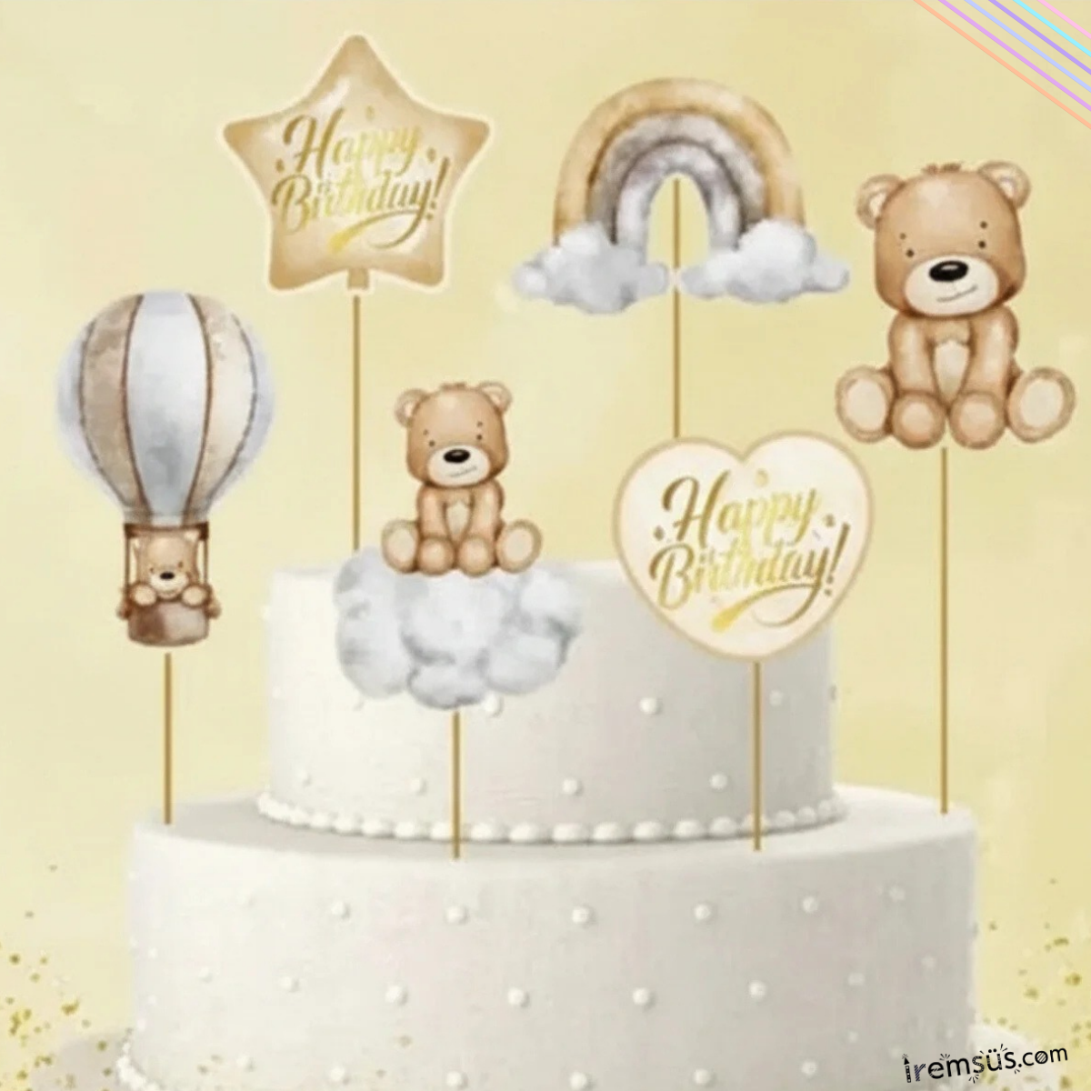 Ayıcık Konsept Pasta Cupcake Büyük Boy Süsleme Kürdanı 6 Adet Ayıcık Tema Parti Süsü