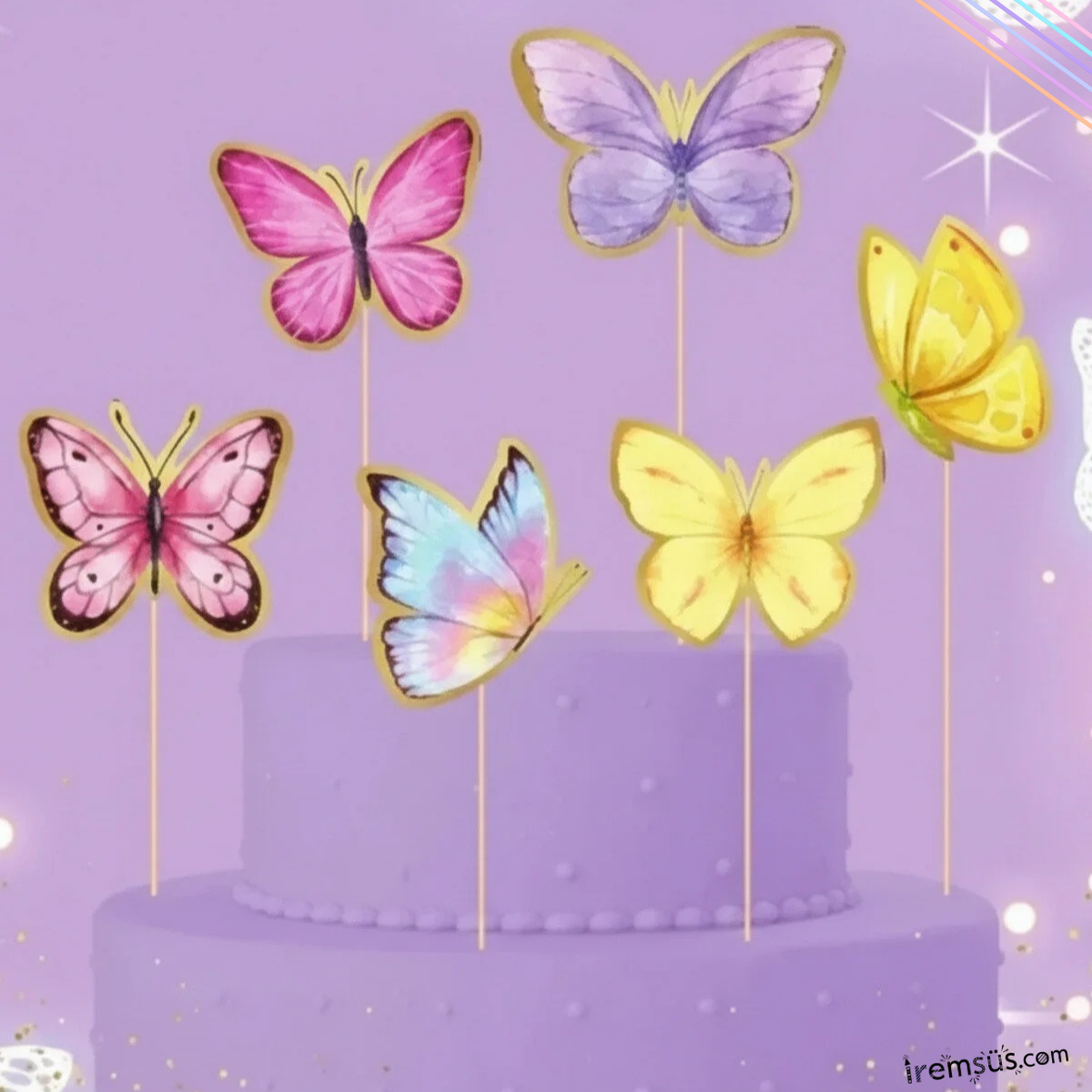 Kelebek Konsept Pasta Cupcake Büyük Boy Süsleme Kürdanı 6 Adet Kelebek Tema Parti Süsü