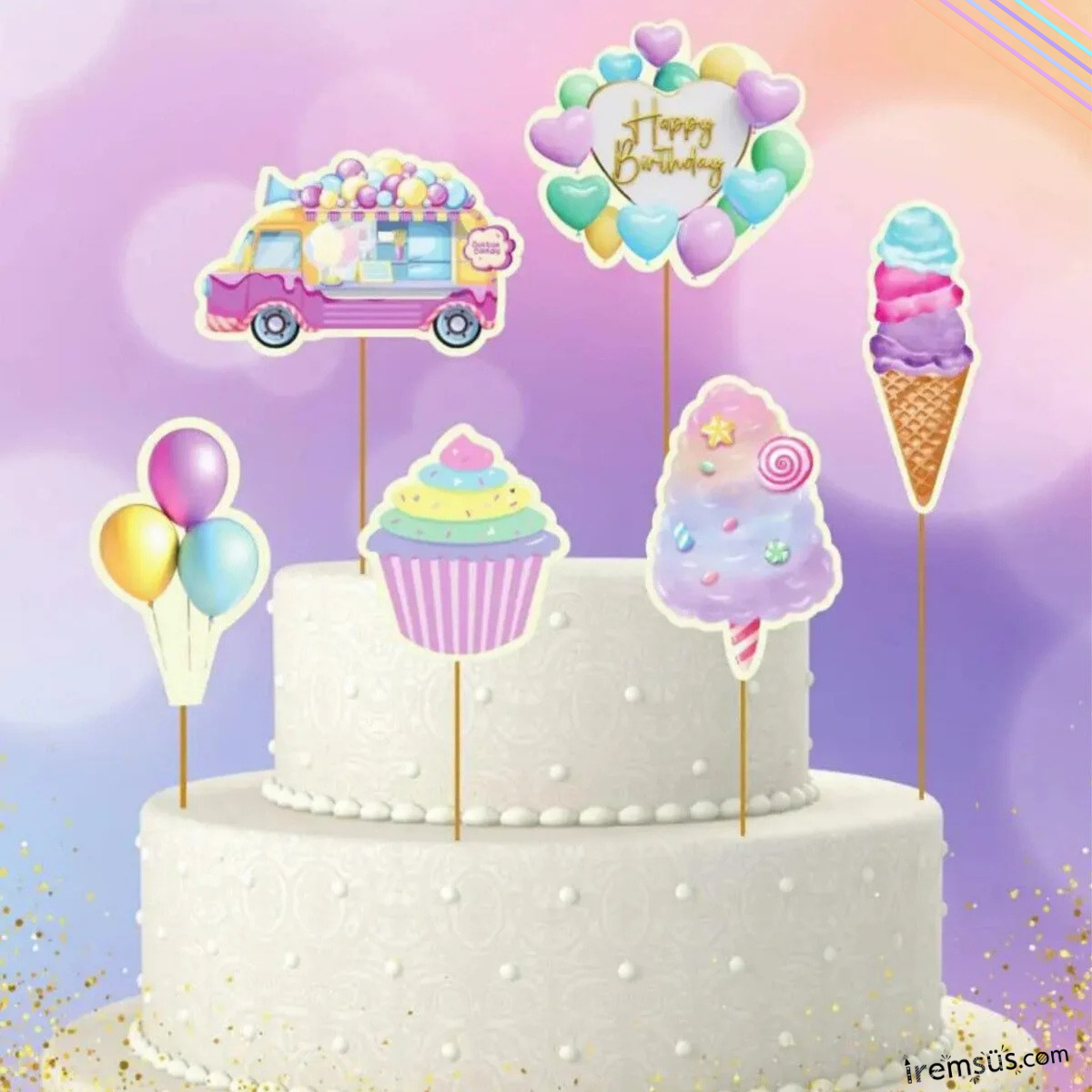 Dondurma Konsept Pasta Cupcake Büyük Boy Süsleme Kürdanı 6 Adet Dondurma Tema Parti Süsü