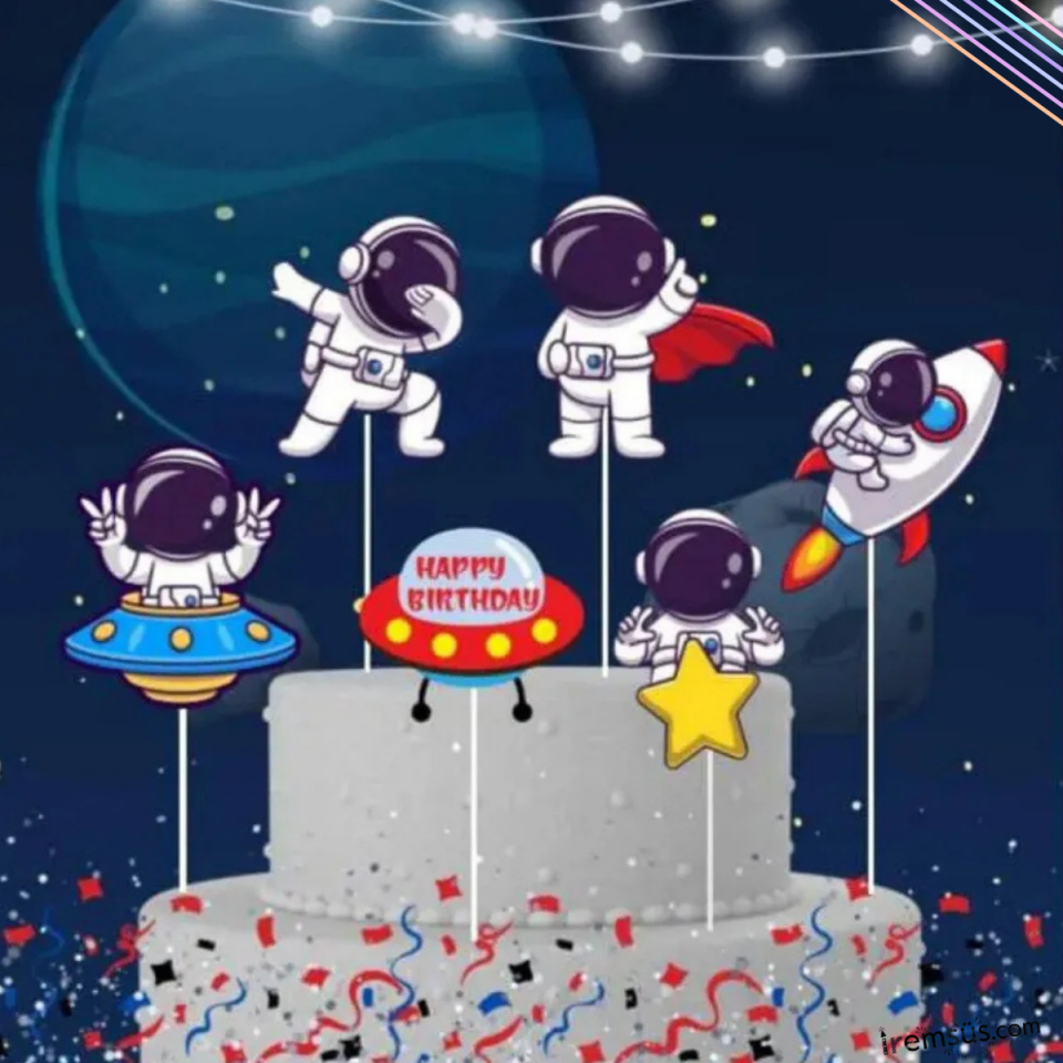 Uzay Konsept Pasta Cupcake Büyük Boy Süsleme Kürdanı 6 Adet Uzay Tema Parti Süsü