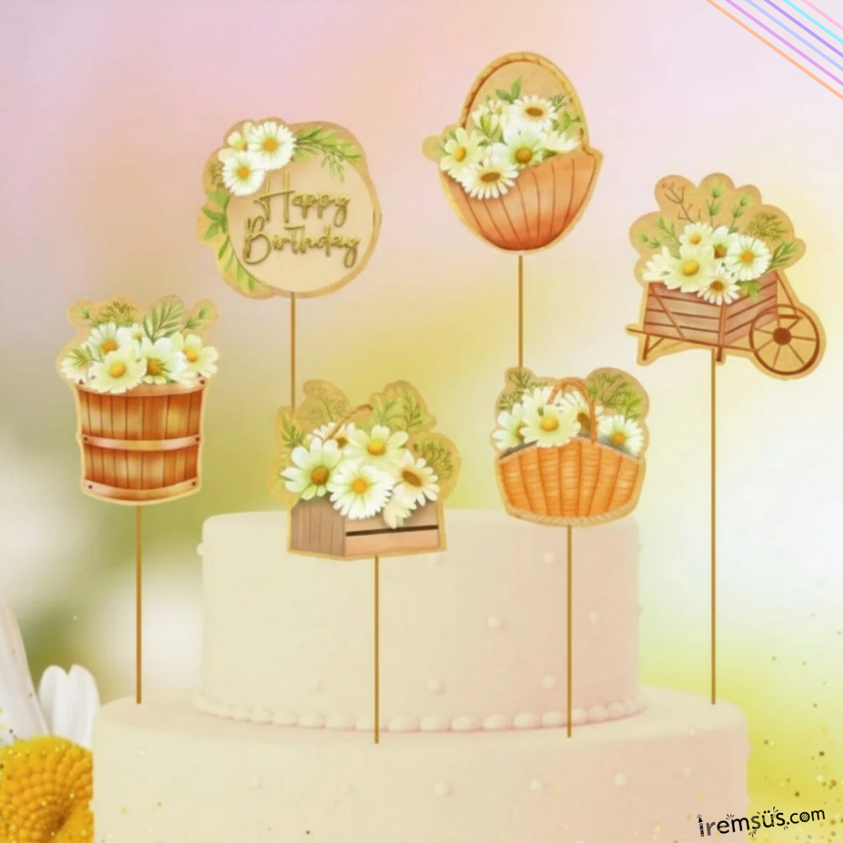 Papatya Konsept Pasta Cupcake Büyük Boy Süsleme Kürdanı 6 Adet Papatya Tema Parti Süsü