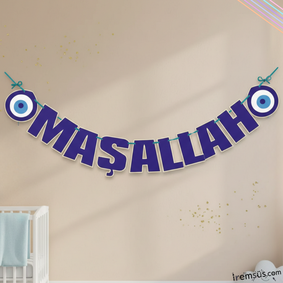 Maşallah Yazılı Özel Kesim Sünnet Süsleme Yazısı Nazar Boncuklu 180 Cm Sünnet Düğünü Ve Oda Süsleme