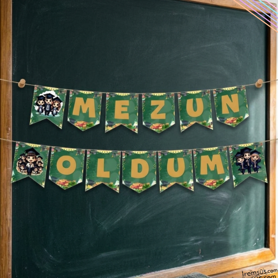 Mezun Oldum Yazılı Banner Süsleme Mezuniyet Partisi Süsleme Yazısı Sınıf Süsleme