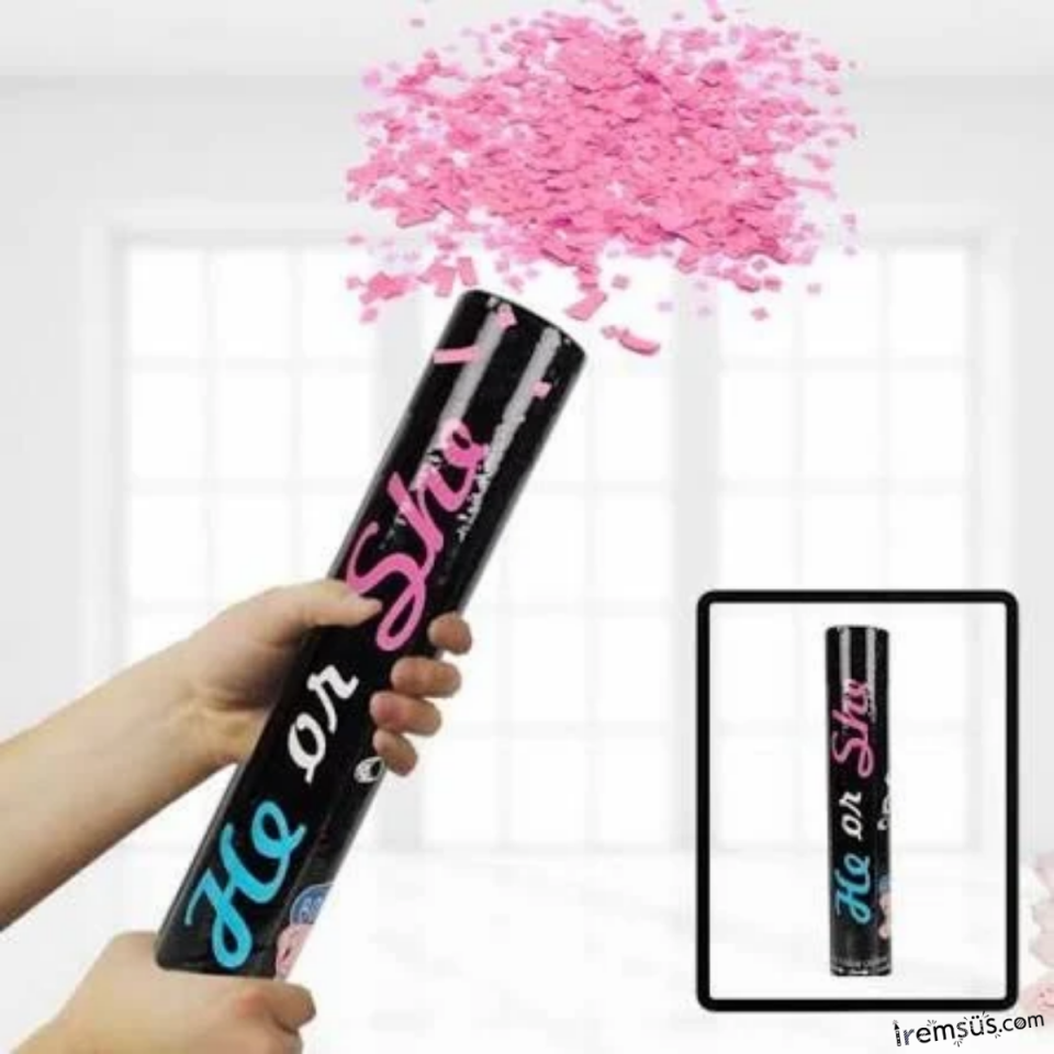 Cinsiyet Belirleme Partisi Pembe Renk Konfeti 30 cm 1 adet Kız Bebek Cinsiyet Partisi