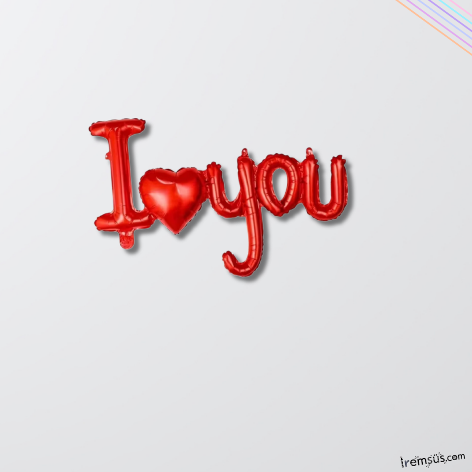 Kırmızı Renk I Love you Yazılı Folyo Balon 98 Cm Sevgili Sürprizi Süsleme Balonu