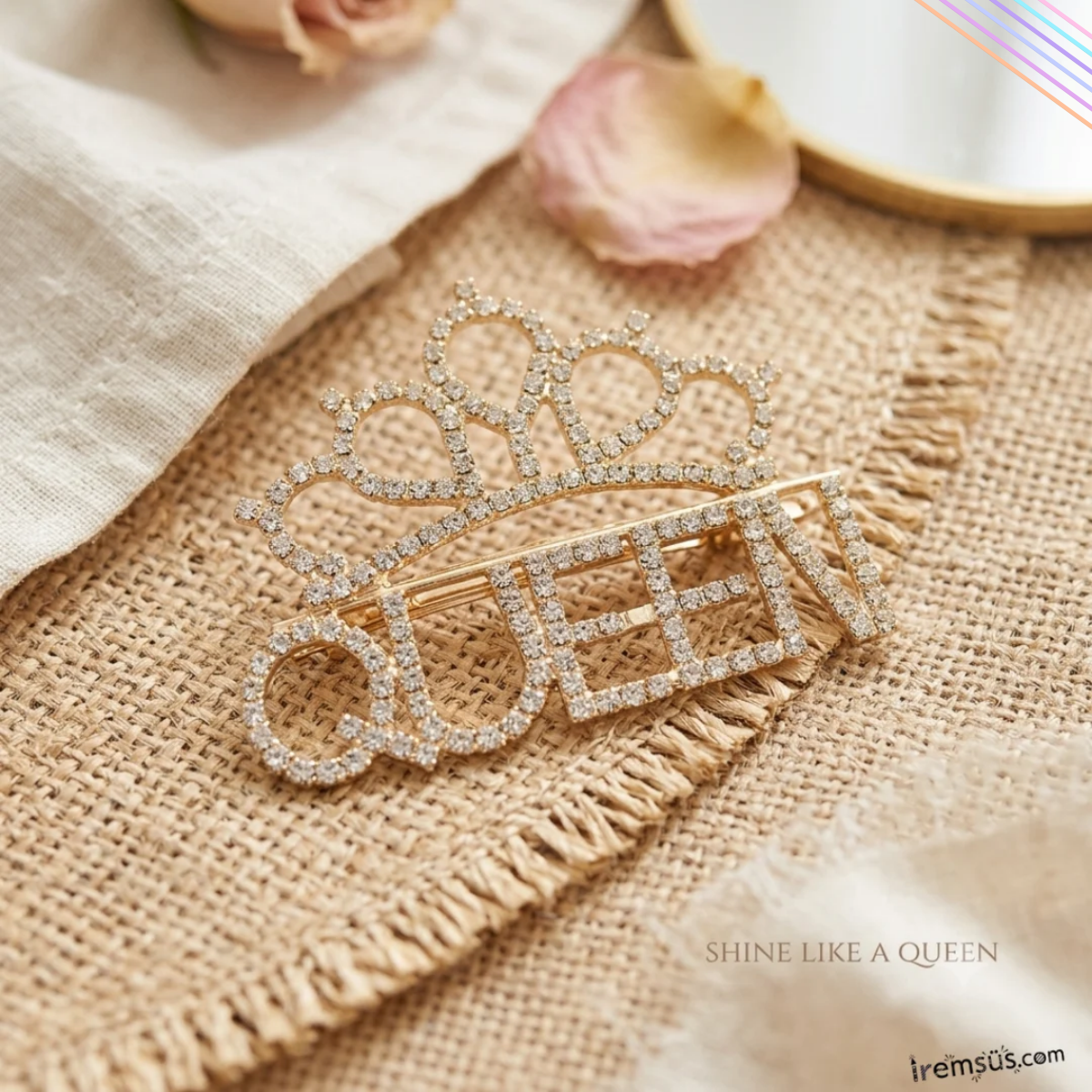 Queen Yazılı Taşlı Toka Bride ve Birthday Tokası