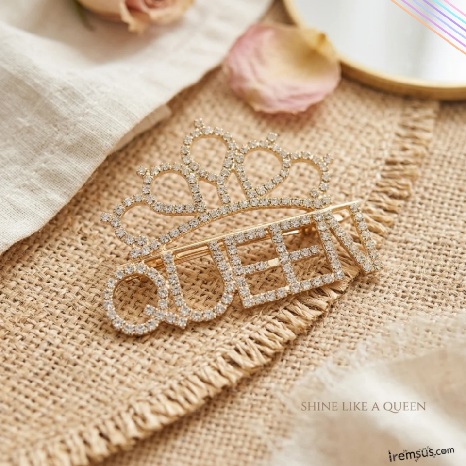 Queen Yazılı Taşlı Toka Bride ve Birthday Tokası