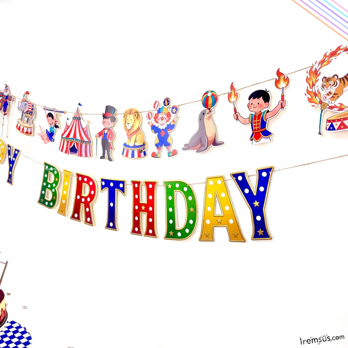 Sirk Tema Doğum Günü Partisi Happy Birthday Banner + Dekoratif Banner Sirk Konsept Süs