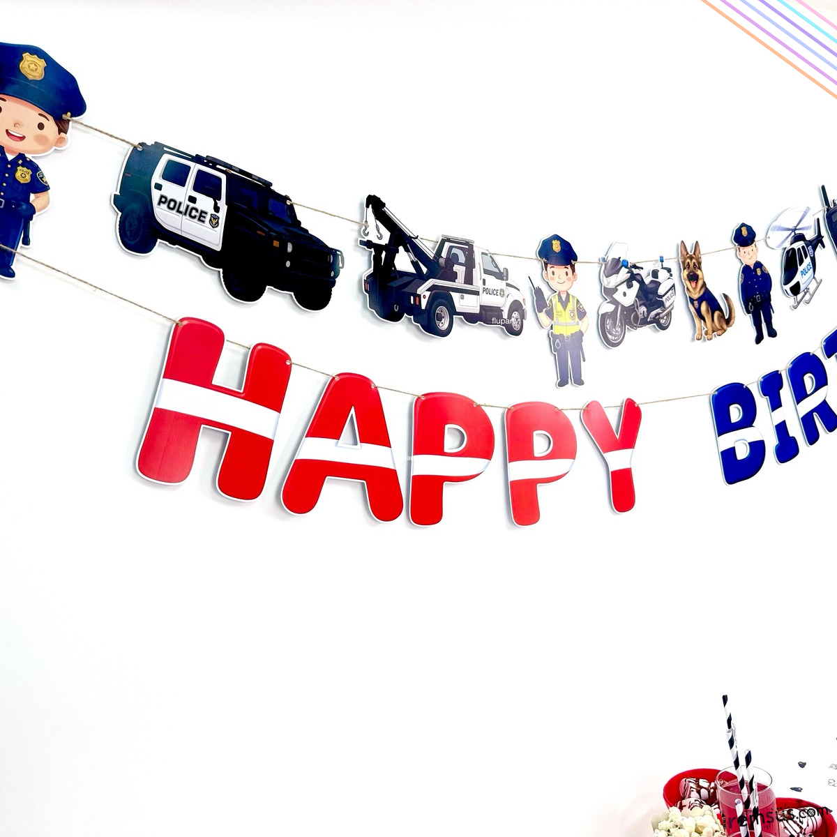 Polis Tema Doğum Günü Partisi Happy Birthday Banner + Dekoratif Banner Police Konsept Süs