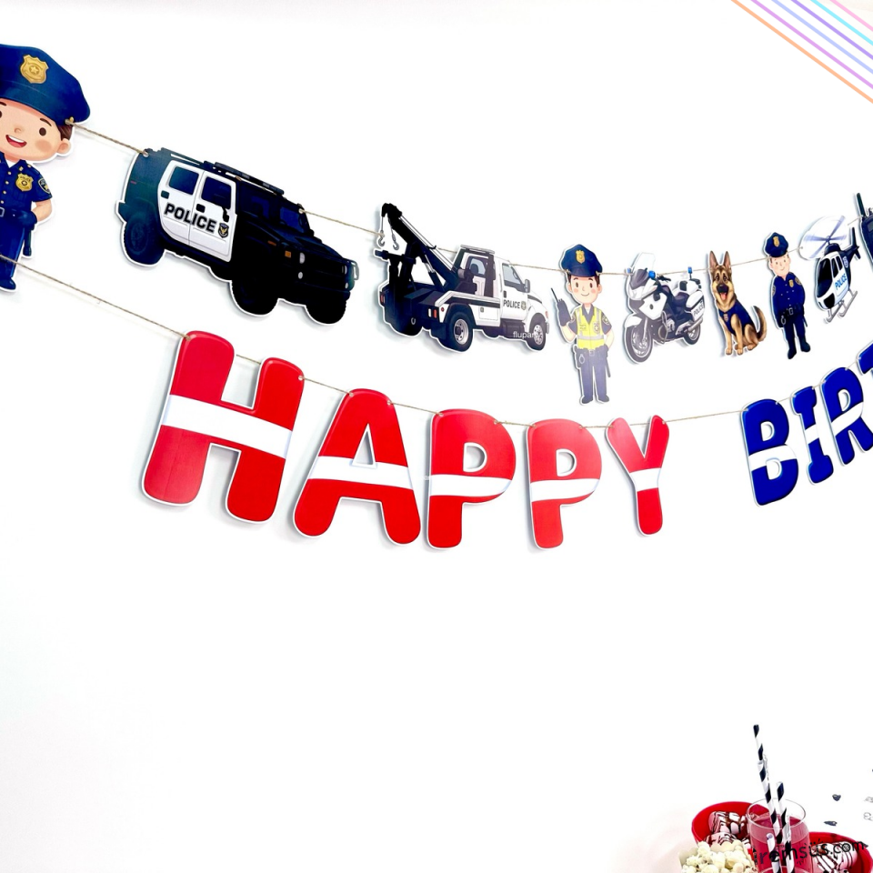 Polis Tema Doğum Günü Partisi Happy Birthday Banner + Dekoratif Banner Police Konsept Süs
