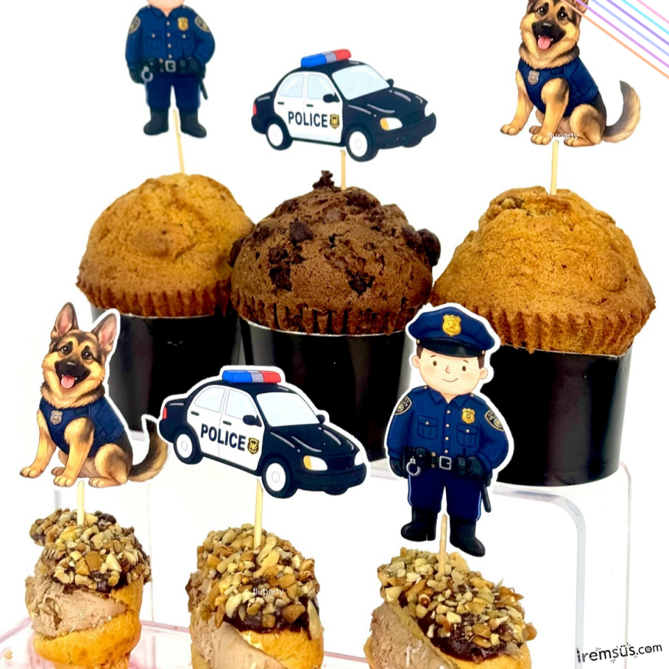 Polis Tema Doğum Günü Partisi Cupcake Süslemesi 12 Adet Polis Konsept Süsleme