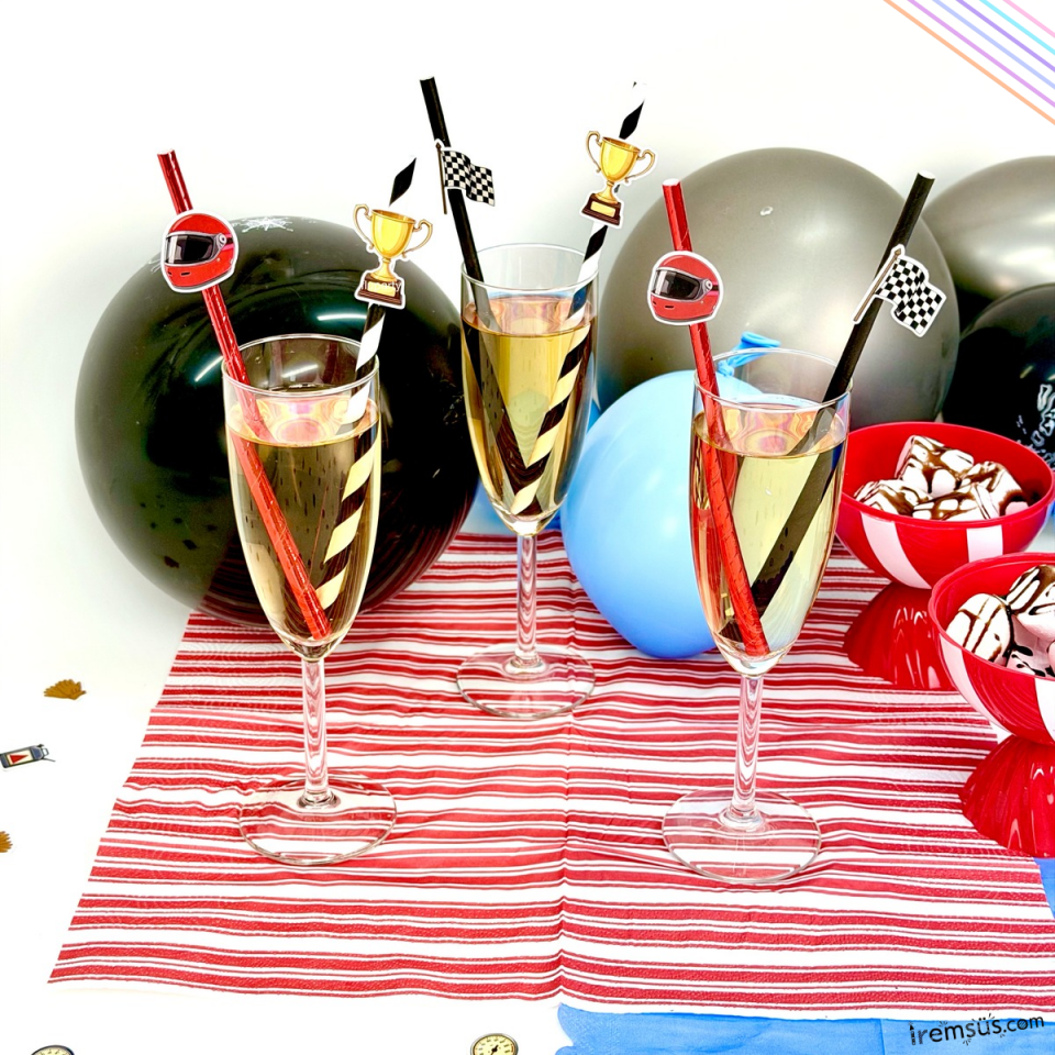Retro Yarışcı Tema Doğum Günü Partisi Figürlü Pipet 12 li Yarışcı Konsept Süsleme