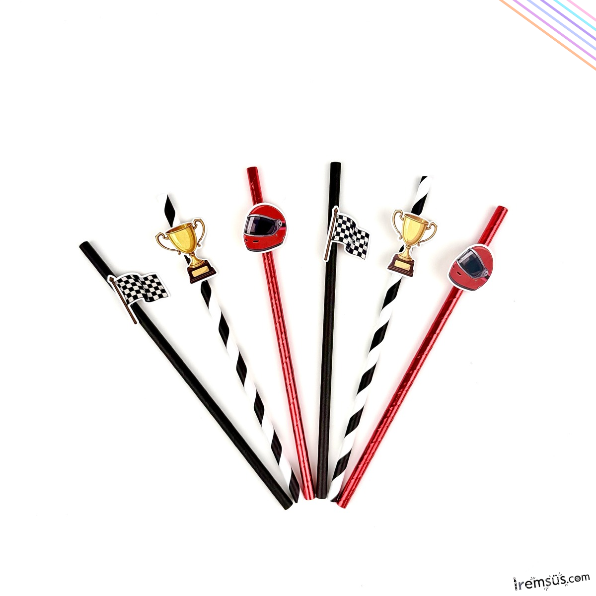 Retro Yarışcı Tema Doğum Günü Partisi Figürlü Pipet 12 li Yarışcı Konsept Süsleme