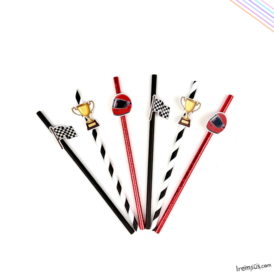 Retro Yarışcı Tema Doğum Günü Partisi Figürlü Pipet 12 li Yarışcı Konsept Süsleme