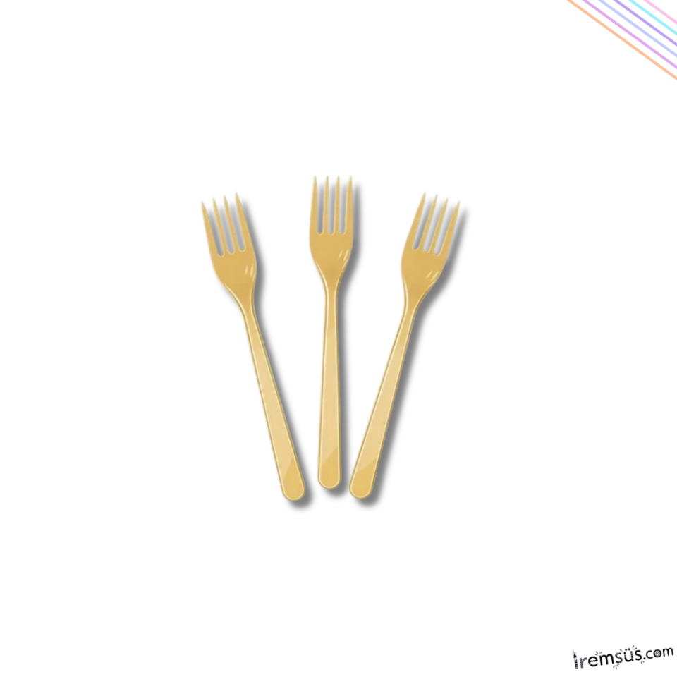 Gold Renk Plastik Çatal 25 Adet Gold Konsept Kullan At Kaliteli Çatal