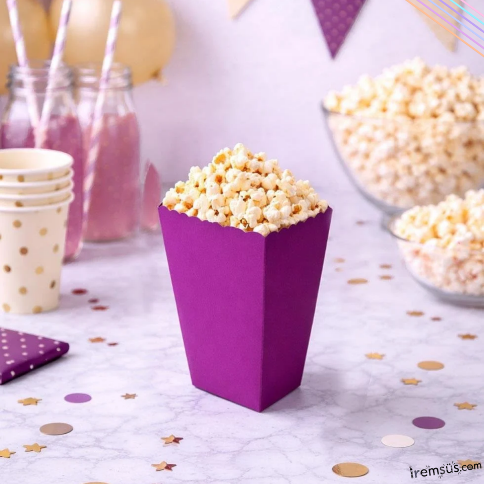 Mor Konsept Renkli Mısır Kutusu Popcorn 8 li Mor Tema Masa Üstü Süslemesi