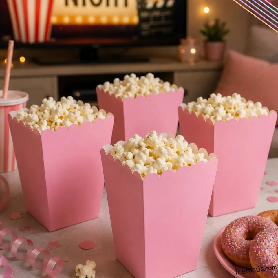Pembe Konsept Renkli Mısır Kutusu Popcorn 8 li Pembe Tema Masa Üstü Süslemesi