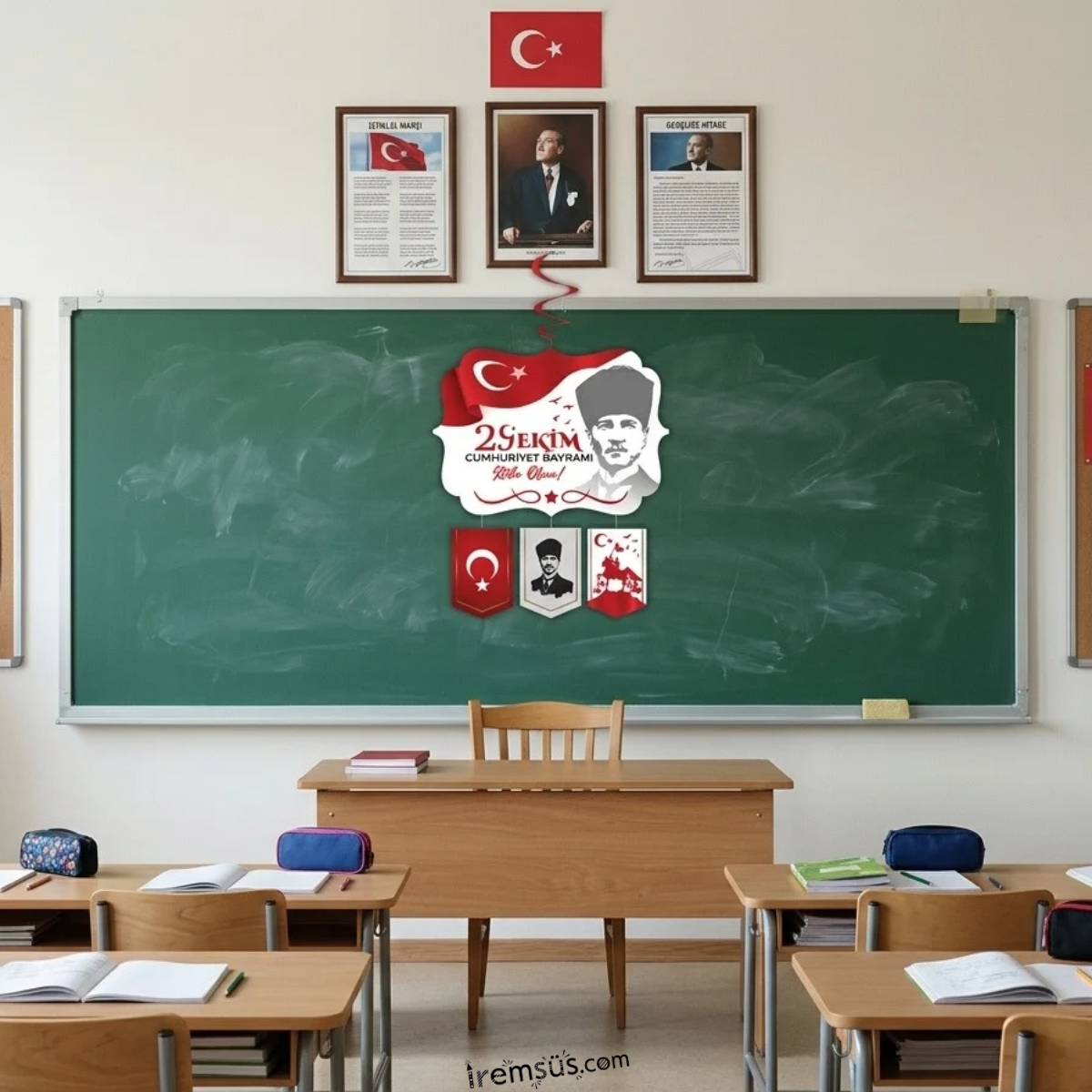 29 Ekim Cumhuriyet Bayramı Kırmızı Beyaz Atatürk Baskılı Asmalı Tavan Süs 29 Ekim Sarkıt Süsleme