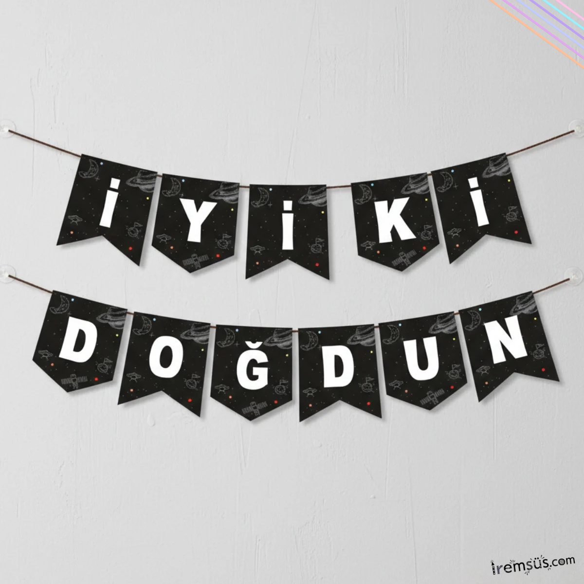 Uzay Konsepti İyi ki Doğdun Yazılı Banner Uzay Konsept Doğum Günü Süsleme 190 cm