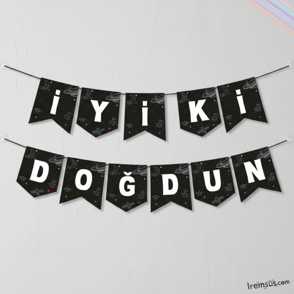 Uzay Konsepti İyi ki Doğdun Yazılı Banner Uzay Konsept Doğum Günü Süsleme 190 cm