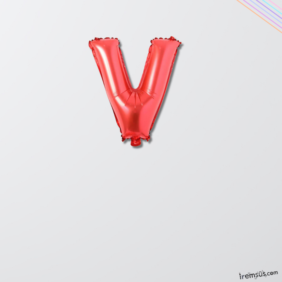 V Harfi Doğum Günü Kırmızı Renk Folyo Balon 16'' 36 Cm V Harf Folyo Balon Red Konsept