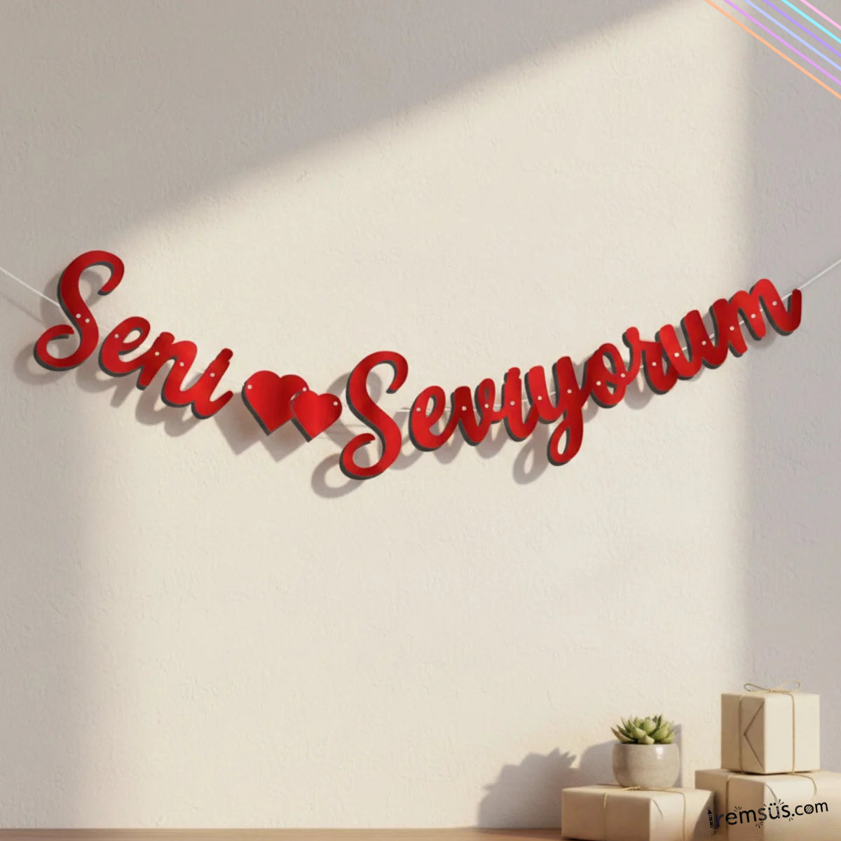 Seni Seviyorum Yazılı Kaligrafi Banner Yazısı Kırmızı Renk Sevgili Sürprizi