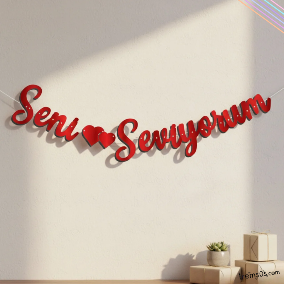 Seni Seviyorum Yazılı Kaligrafi Banner Yazısı Kırmızı Renk Sevgili Sürprizi