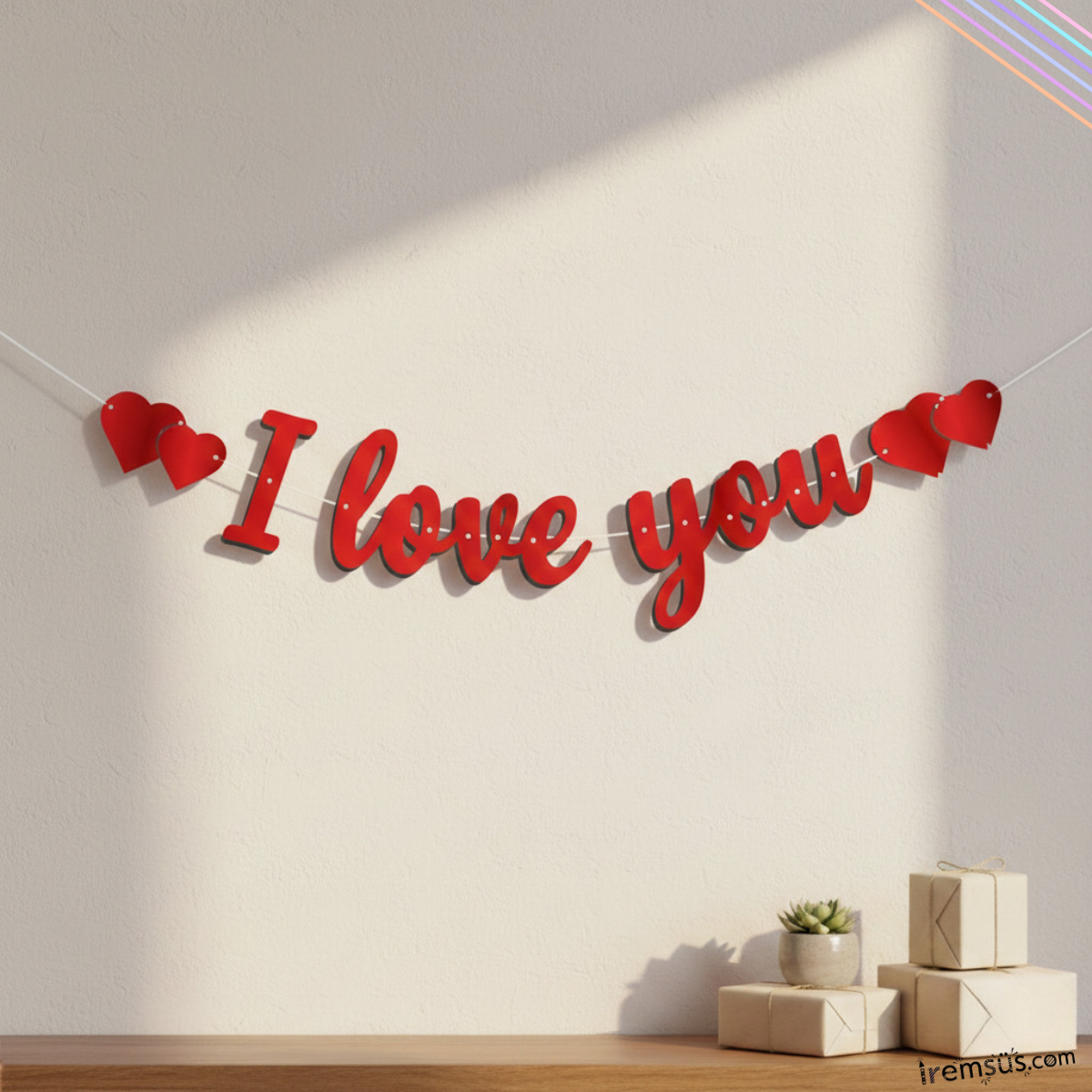 I love You Yazılı Kaligrafi Banner Yazısı Kırmızı Renk Sevgili Sürprizi 145 cm