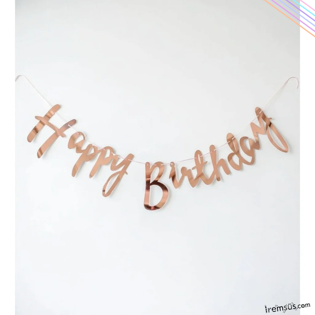 Happy Birthday Yazılı Kaligrafi Banner Yazısı Rose Gold Renk Doğum Günü Partisi 110 cm