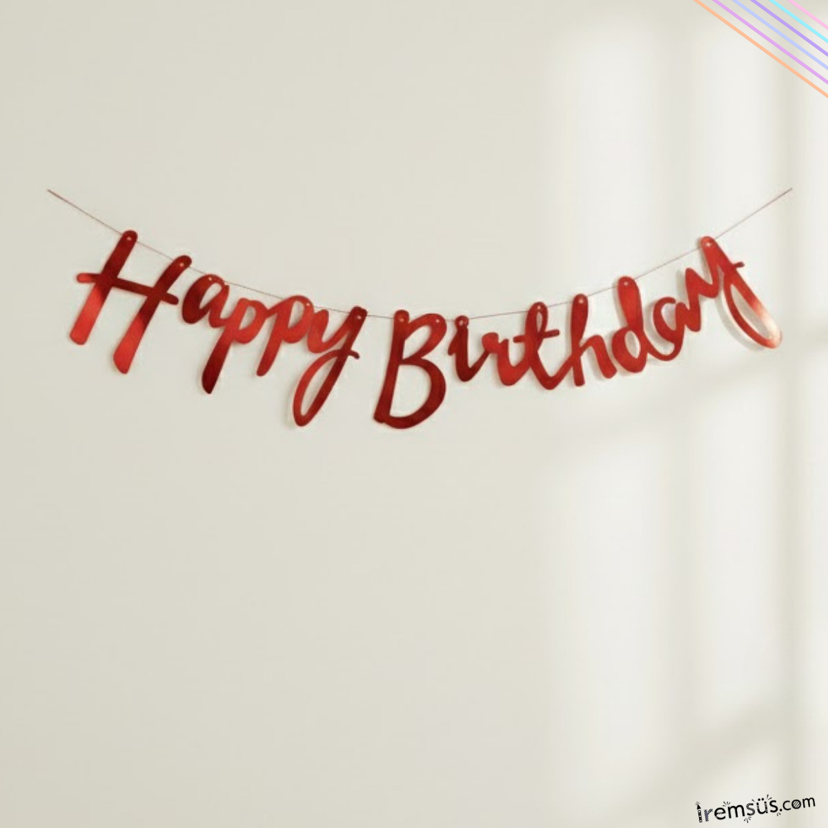 Happy Birthday Yazılı Kaligrafi Banner Yazısı Kırmızı Renk Doğum Günü Partisi 110 cm