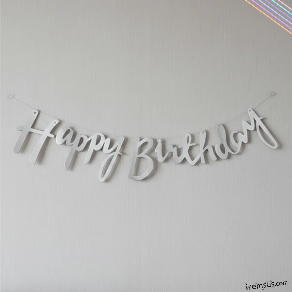 Happy Birthday Yazılı Kaligrafi Banner Yazısı Gümüş Renk Doğum Günü Partisi 110 cm