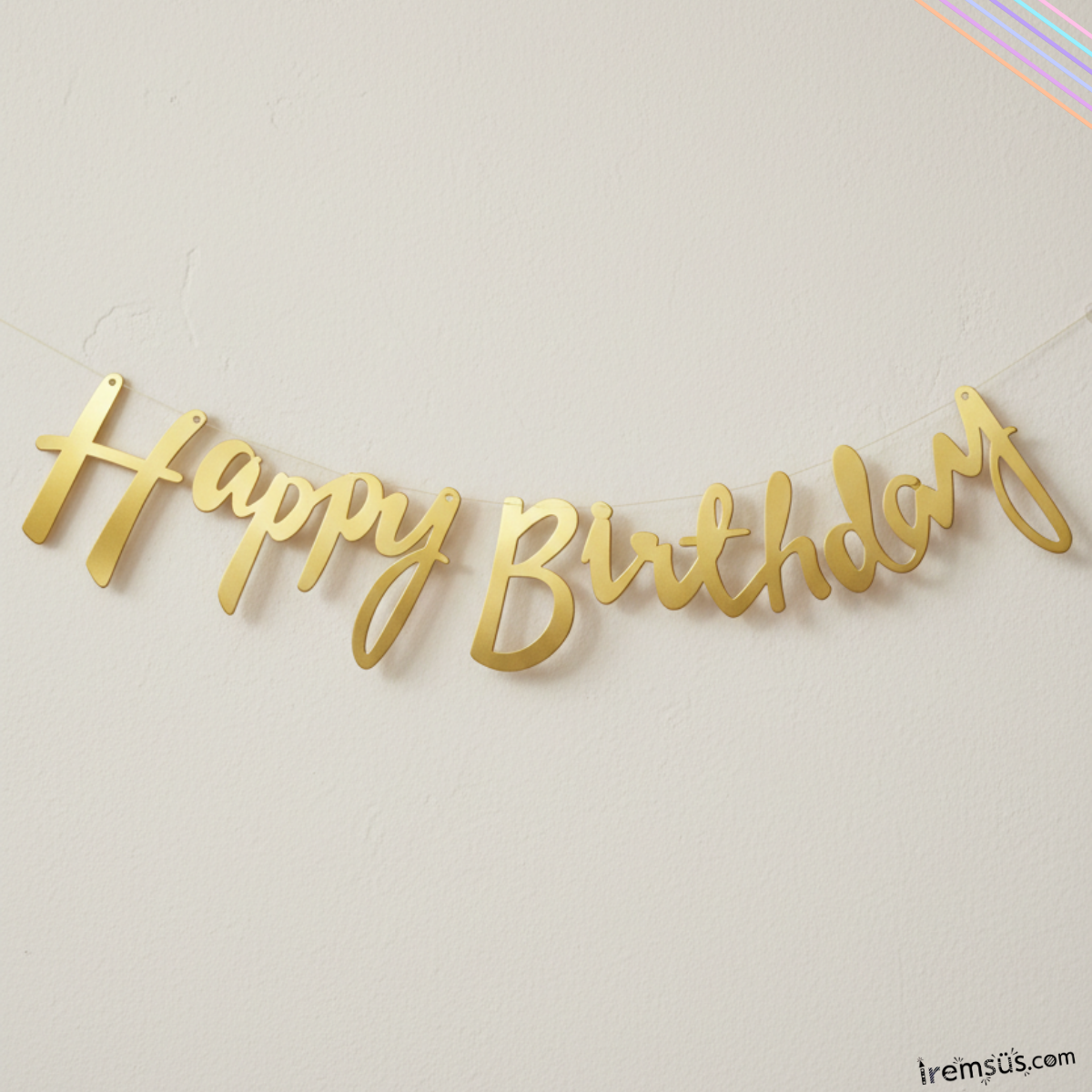 Happy Birthday Yazılı Kaligrafi Banner Yazısı Gold Renk Doğum Günü Partisi 110 cm
