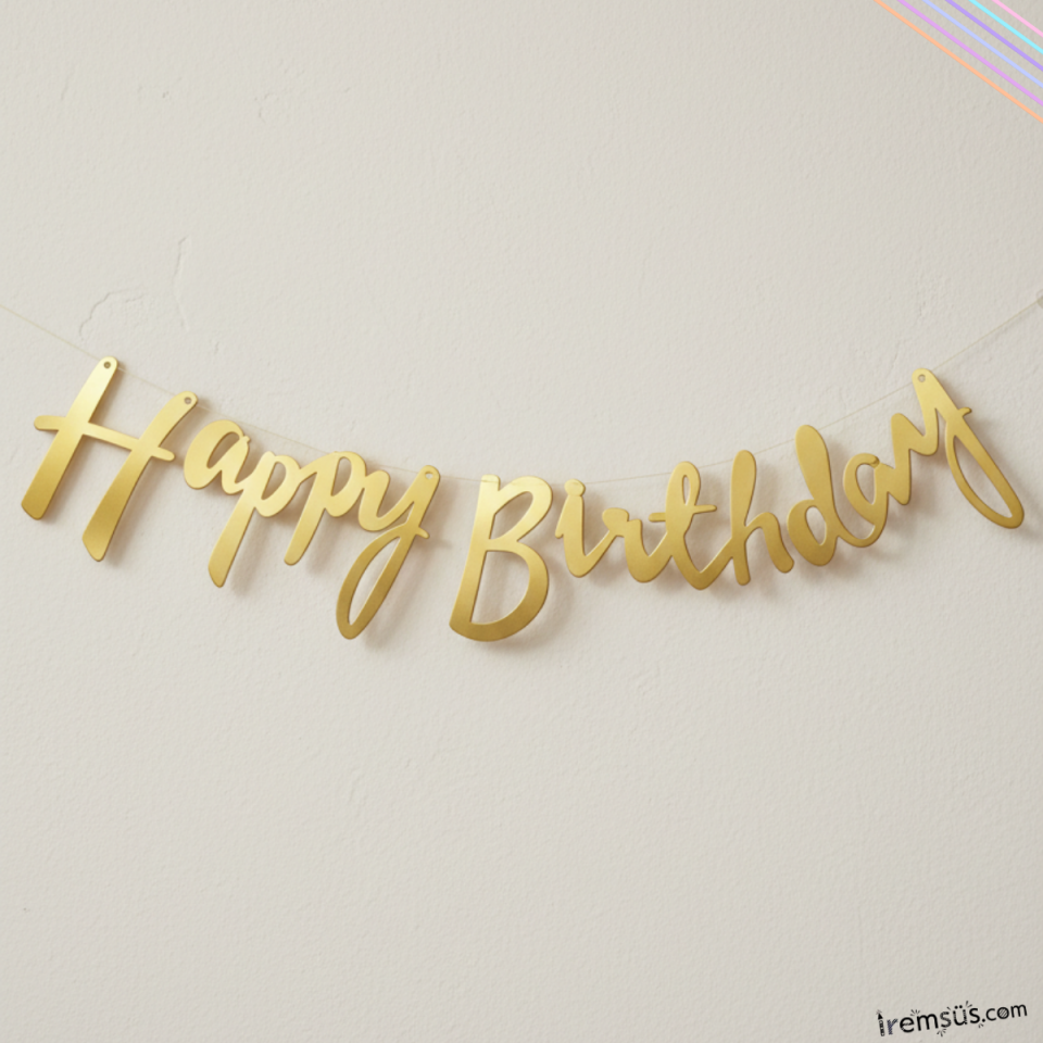 Happy Birthday Yazılı Kaligrafi Banner Yazısı Gold Renk Doğum Günü Partisi 110 cm