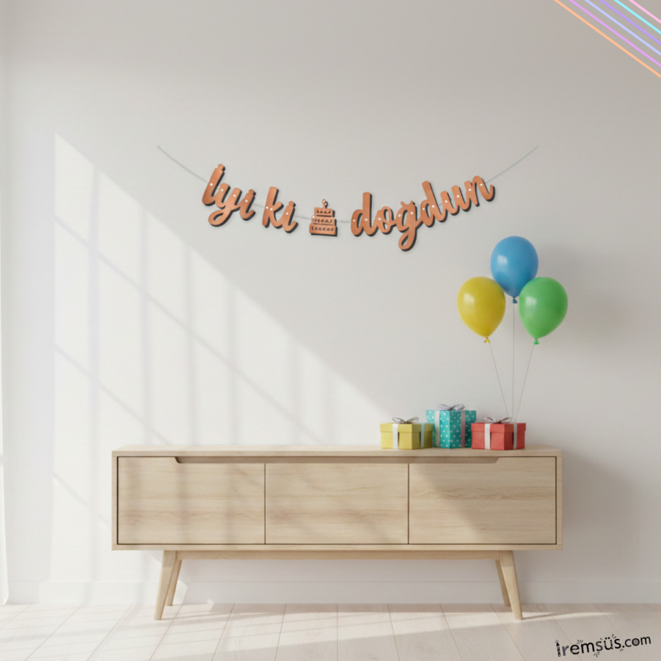 İyiki Doğdun Yazılı Kaligrafi Banner Yazısı Rose Gold Renk Doğum Günü Partisi 135 cm