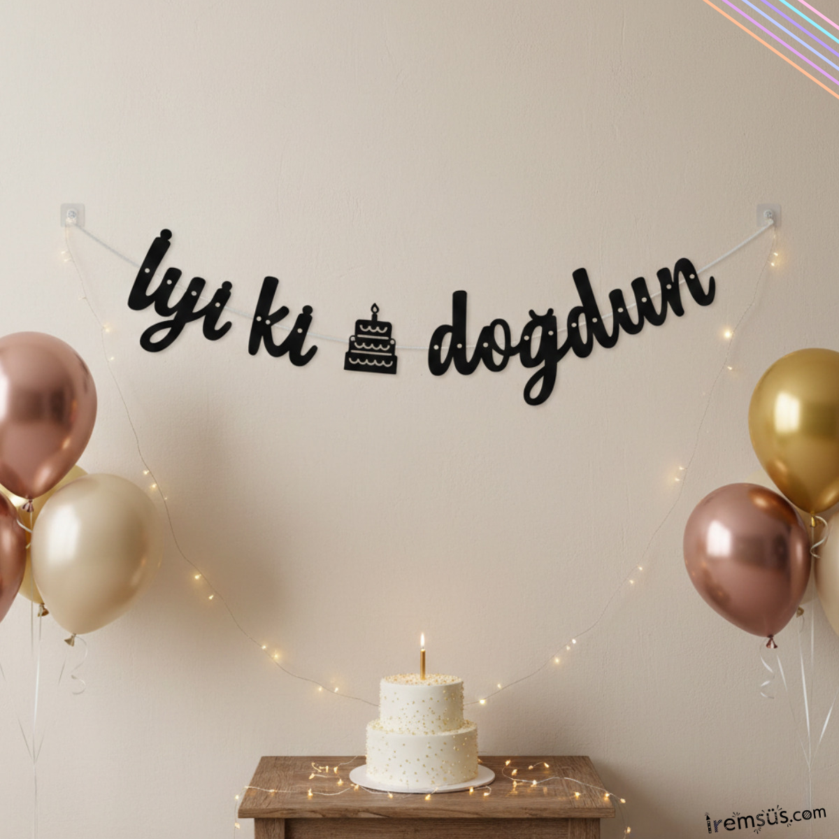 İyiki Doğdun Yazılı Kaligrafi Banner Yazısı Siyah Renk Doğum Günü Partisi 135 cm