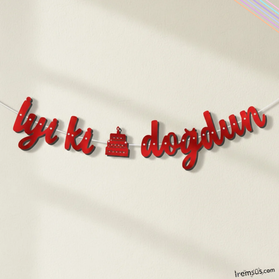 İyiki Doğdun Yazılı Kaligrafi Banner Yazısı Kırmızı Renk Doğum Günü Partisi 135 cm