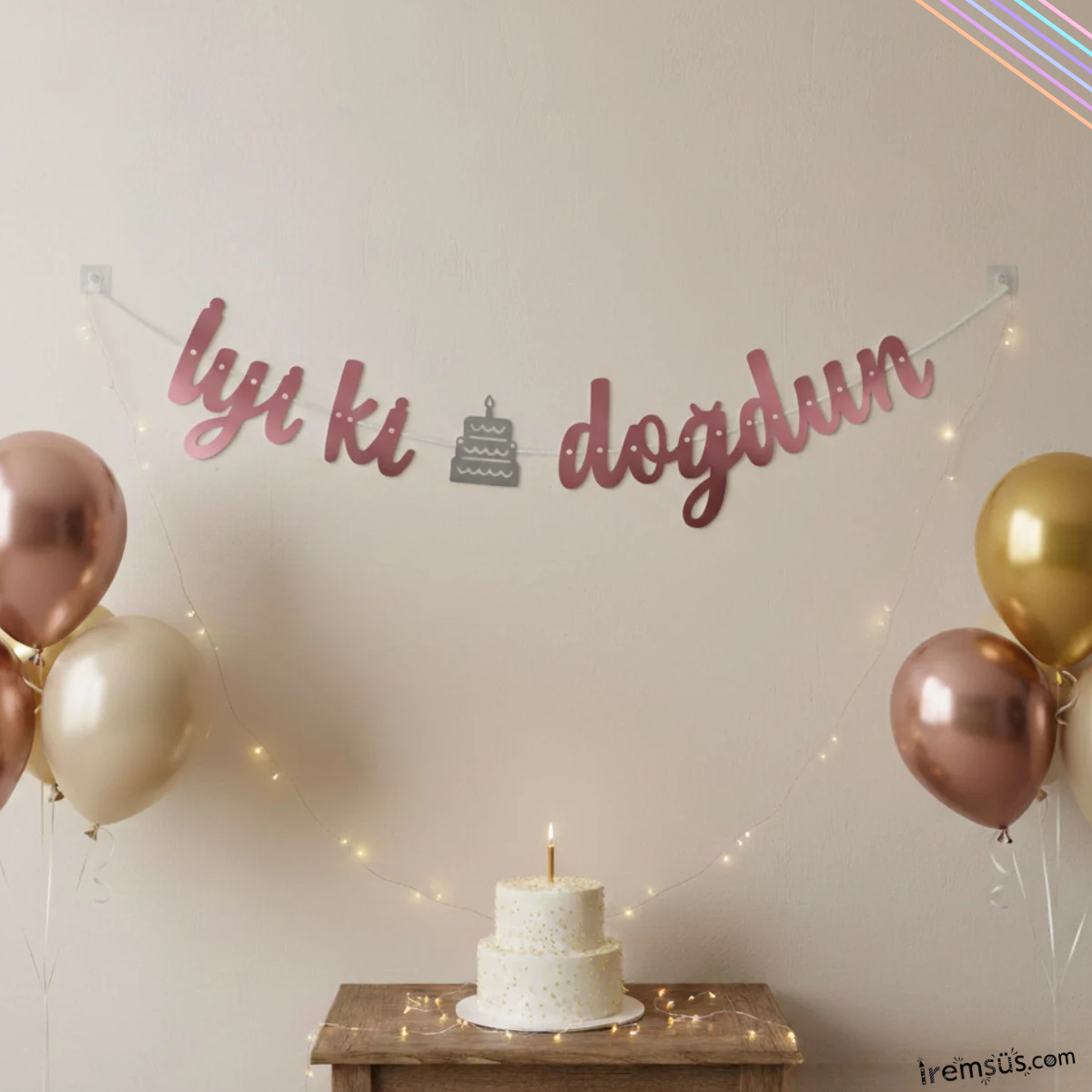 İyiki Doğdun Yazılı Kaligrafi Banner Yazısı Pembe Renk Dpğum Günü Partisi 135 cm