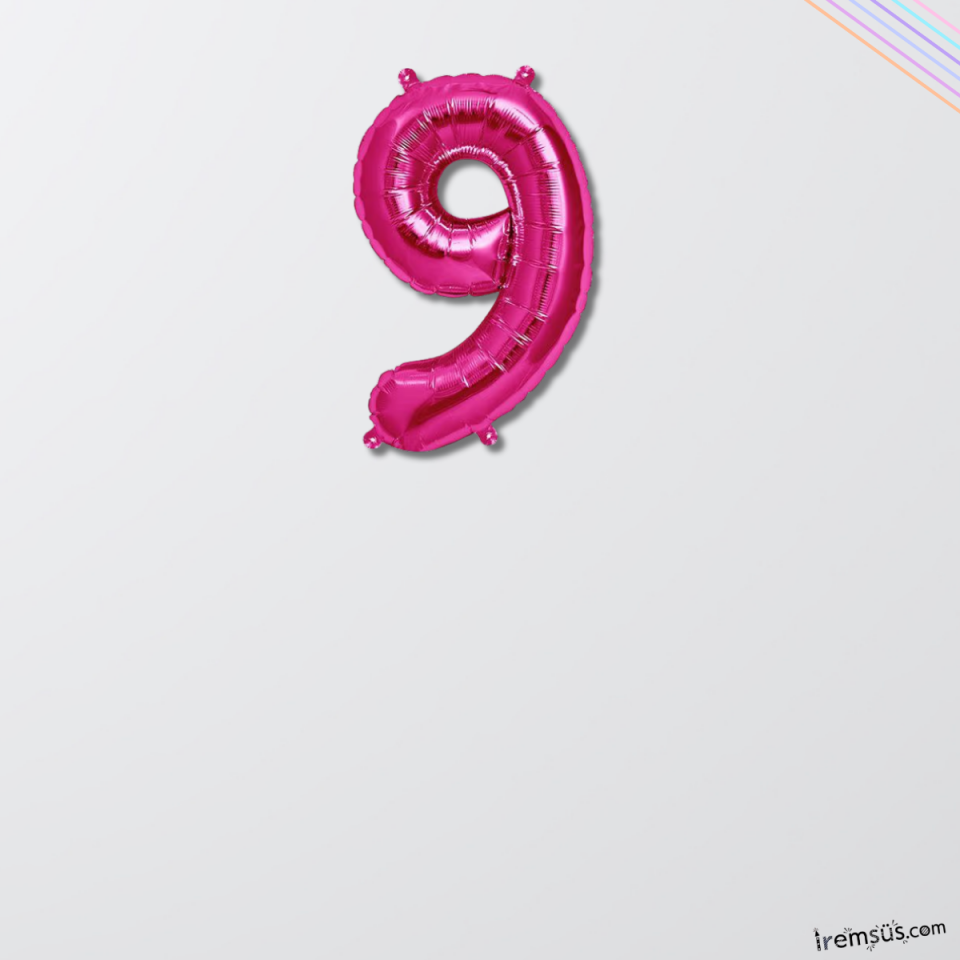 9 Yaş Doğum Günü Partisi Pembe Renk Folyo Balon 16'' 36 Cm 9 Rakam Folyo Balon Pembe Konsept