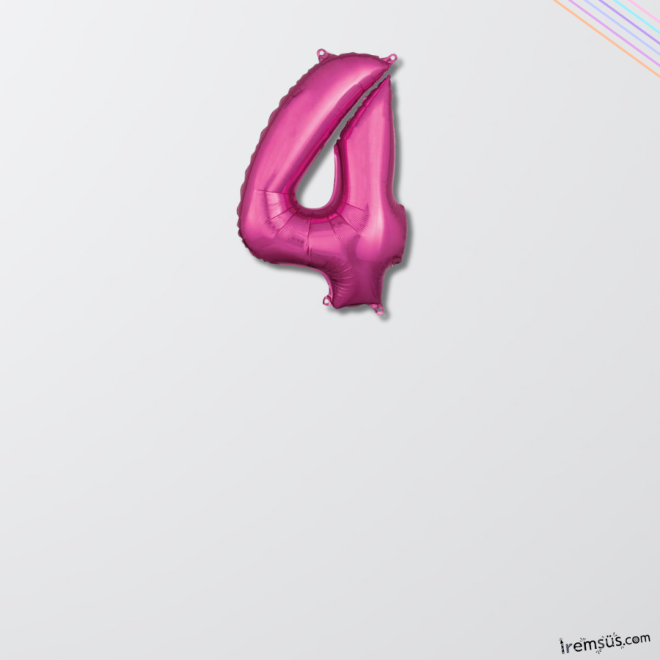 4 Yaş Doğum Günü Partisi Pembe Renk Folyo Balon 16'' 36 Cm 4 Rakam Folyo Balon Pembe Konsept