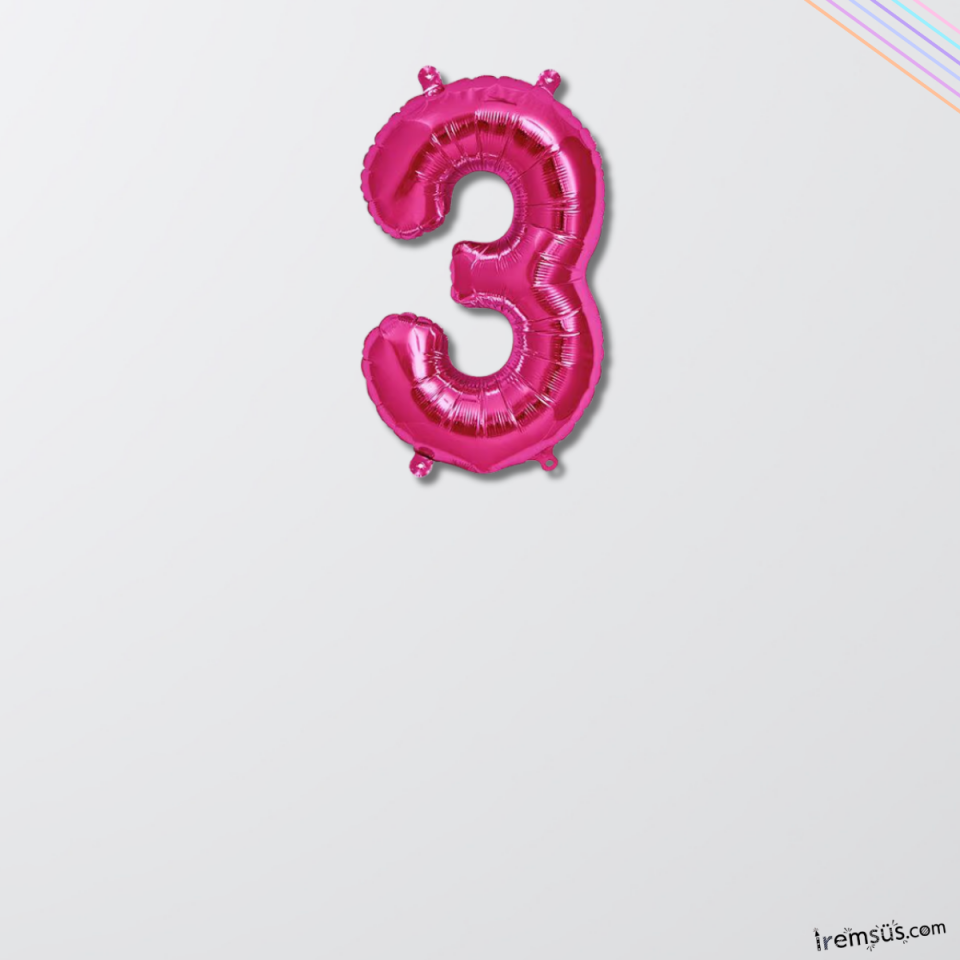 3 Yaş Doğum Günü Partisi Pembe Renk Folyo Balon 16'' 36 Cm 3 Rakam Folyo Balon Pembe Konsept