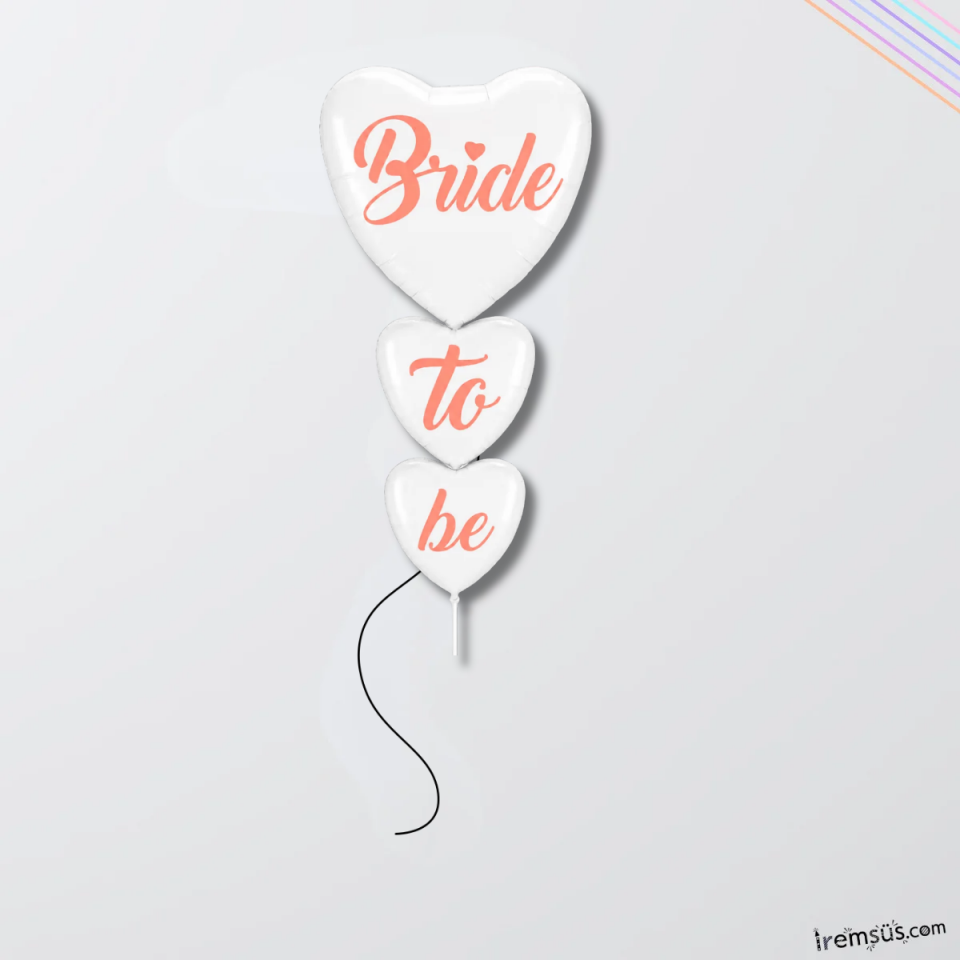Bride To Be Yazılı 3 lü Birleşik Kalp Balon Beyaz Rose Renk 100 cm Bekarlığa Veda Süsleme Balonu