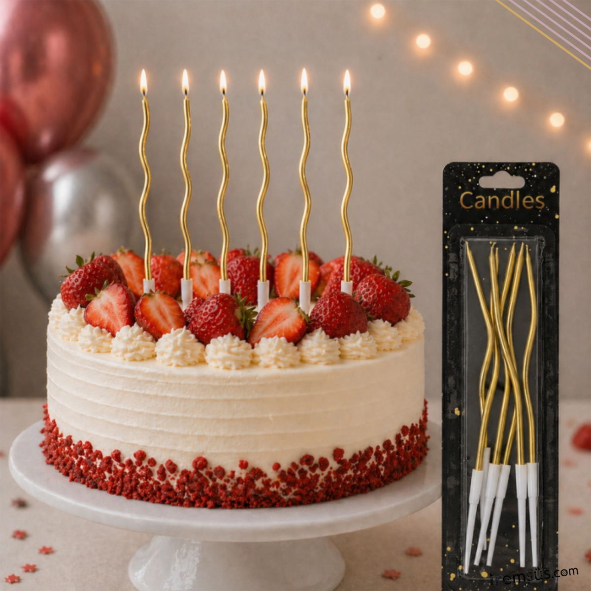 Kıvrımlı Gold Renk Zikzak Pasta Mumu 6 lı 12cm