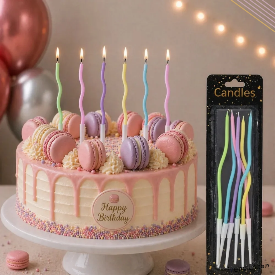 Kıvrımlı Makaron Renk Zikzak Pasta Mumu 6 lı 12cm