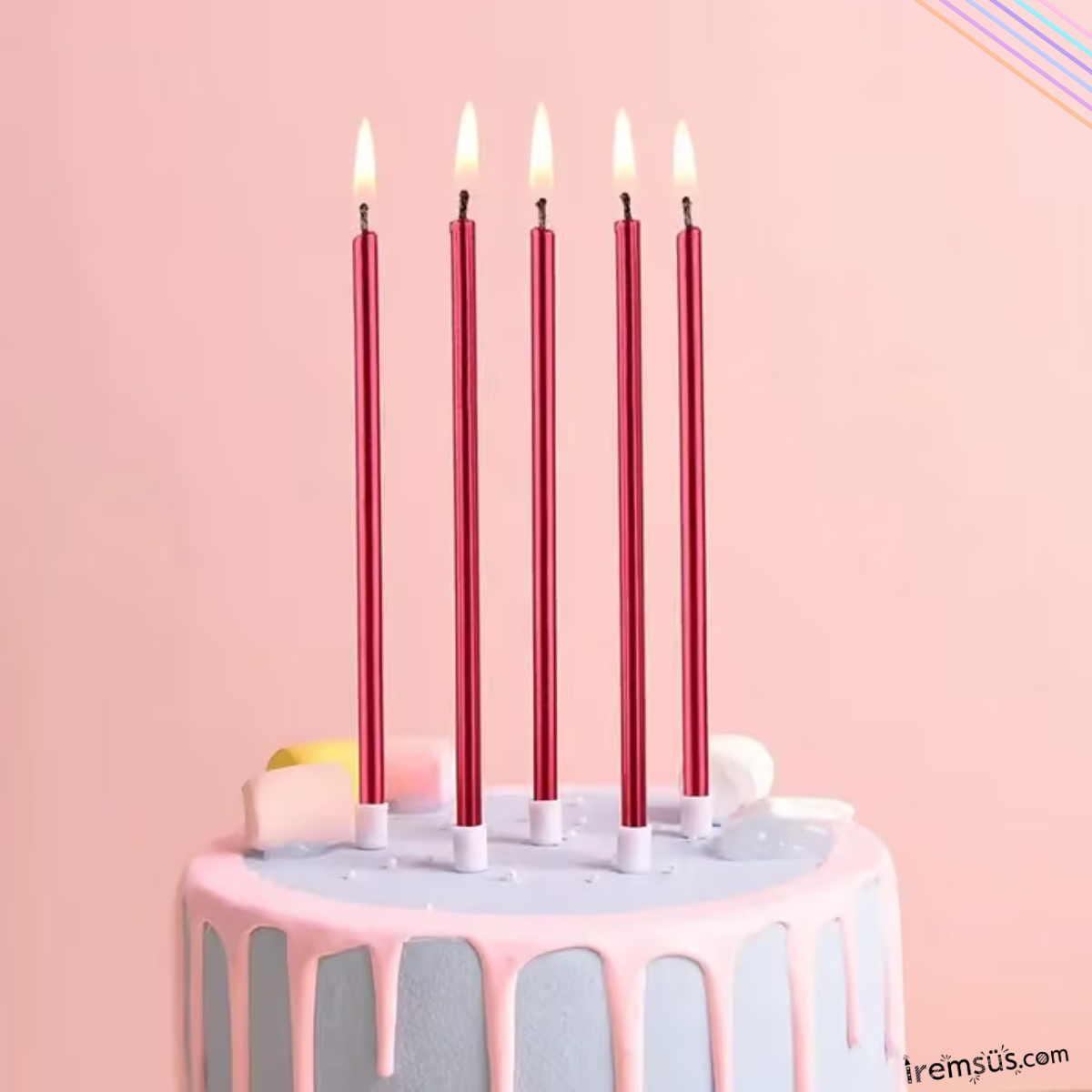Kırmızı Renk Konsept İnce Uzun Dekoratif Pasta Mumu 18 Cm 6lı Romantik Pasta Mumu