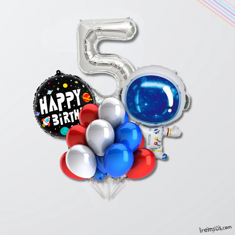 5 Yaş Doğum Günü Uzay Konsept Balon Süsleme Seti