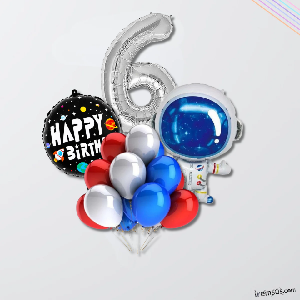 6 Yaş Doğum Günü Uzay Konsept Balon Süsleme Seti