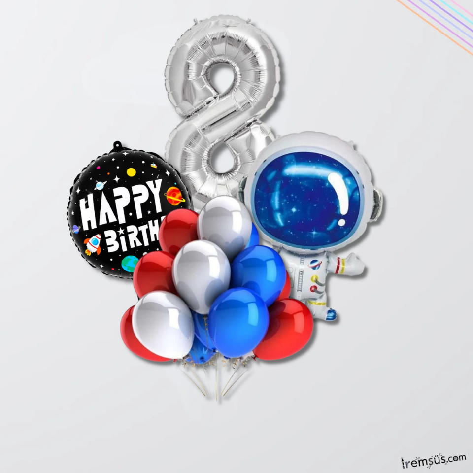 8 Yaş Doğum Günü Uzay Konsept Balon Süsleme Seti