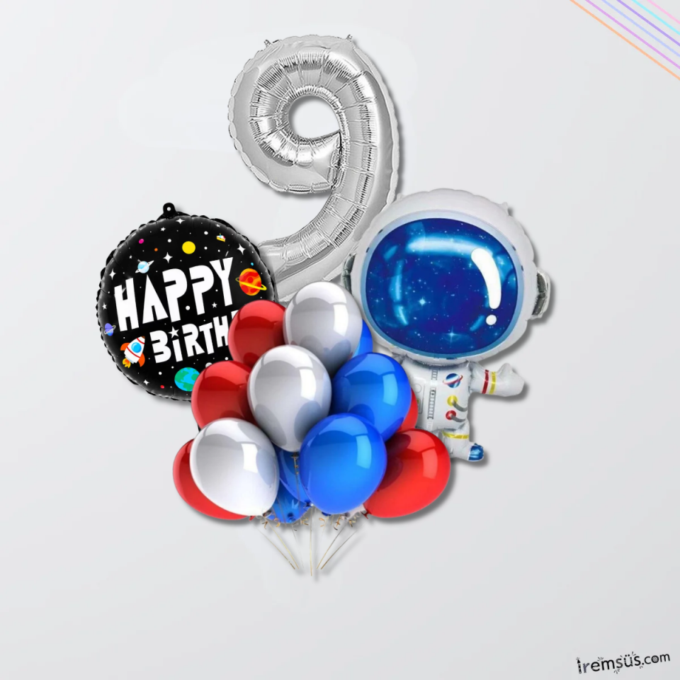 9 Yaş Doğum Günü Uzay Konsept Balon Süsleme Seti